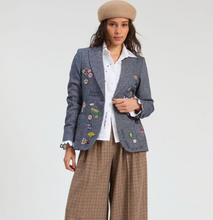 Load image into Gallery viewer, Vilagallo Herringbone Blazer Blue w/Patches
