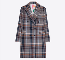 Load image into Gallery viewer, Vilagallo Short Plaid Wool Coat Gray/Camel/Blue
