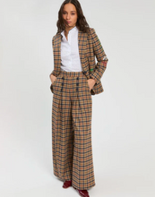 Load image into Gallery viewer, Vilagallo Camel and Navy Plaid Straight Trousers
