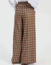 Load image into Gallery viewer, Vilagallo Camel and Navy Plaid Straight Trousers
