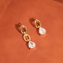 Load image into Gallery viewer, Flânerie - Corsica 18K Gold Non-Tarnish CZ Teardrop Mismatch Earrings
