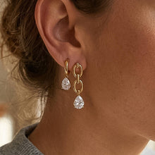Load image into Gallery viewer, Flânerie - Corsica 18K Gold Non-Tarnish CZ Teardrop Mismatch Earrings
