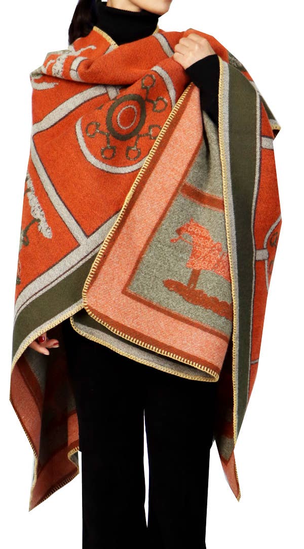 Winding River - Equestrian Orange Reversible Hands Free Blanket Loop Wrap