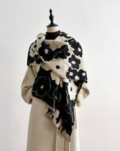 Load image into Gallery viewer, Winding River - Black / White Drawn Rose Reversible Wrap

