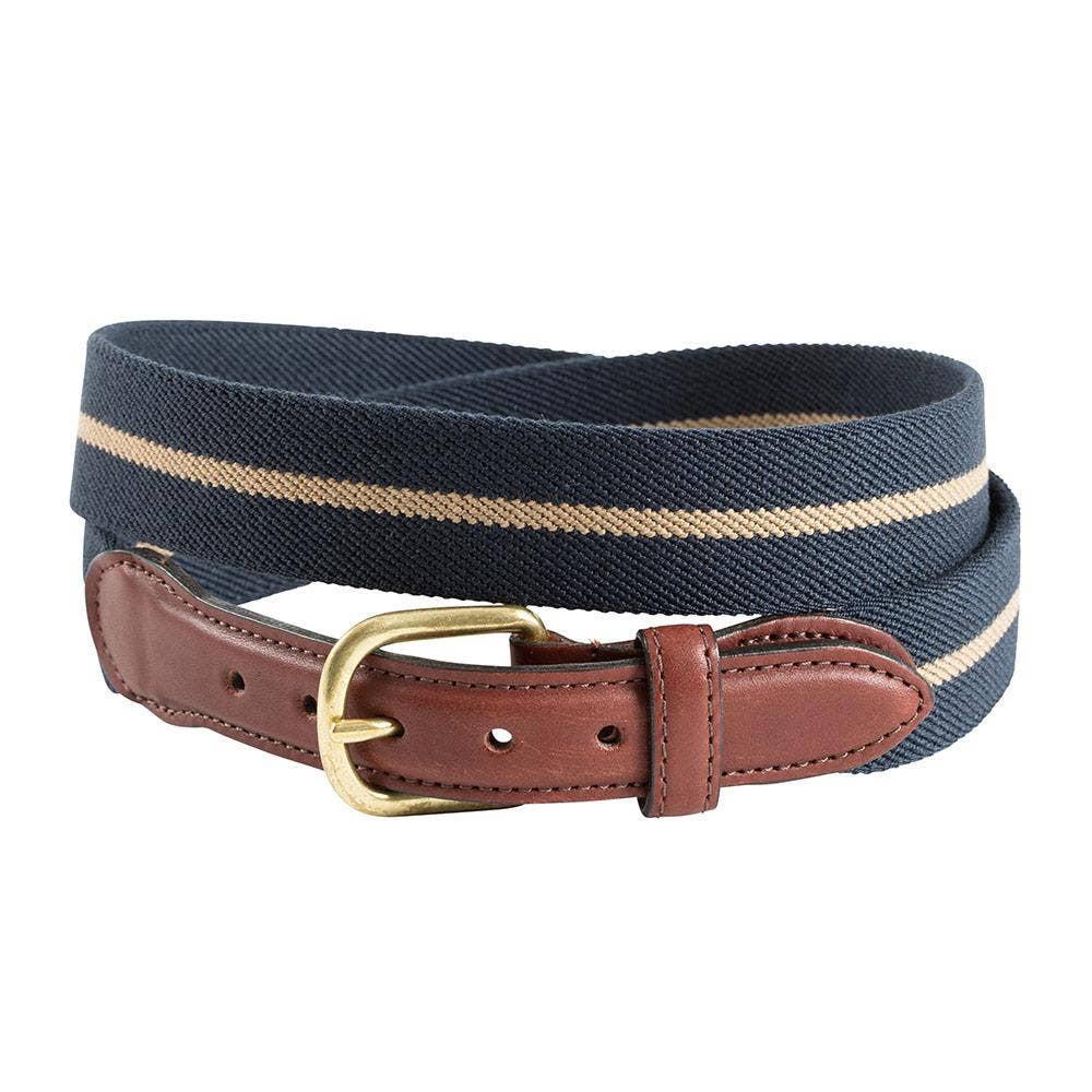 Barrons-Hunter - Navy & Khaki Belgian Stretch Leather Tab Belt