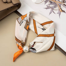 Load image into Gallery viewer, COSMOS - Chic orange polyester scarf with magnetic pearl and chain print
