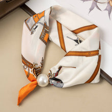 Load image into Gallery viewer, COSMOS - Chic orange polyester scarf with magnetic pearl and chain print
