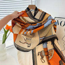 Load image into Gallery viewer, Winding River - Equestrian Blue / Orange Scarf – Showhorse Collection
