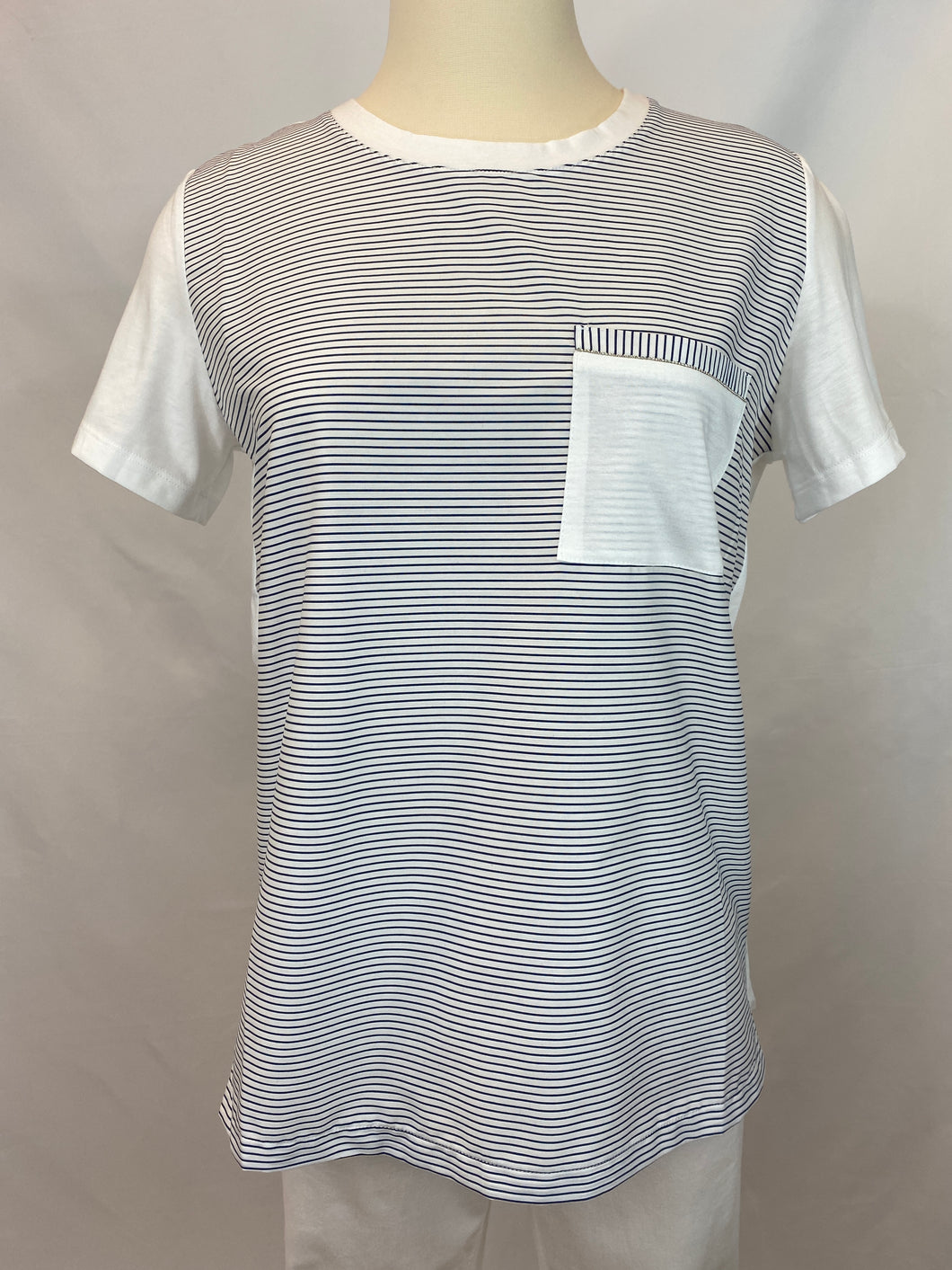 Hubert Gasser T-Shirt Cotton White W/Blue Stripes