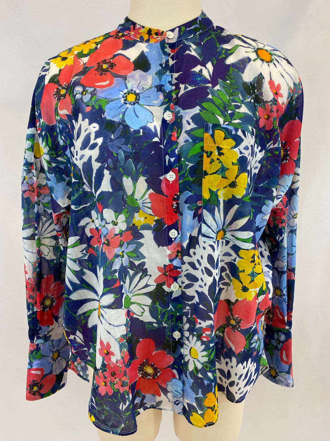 Robert Friedman Cotton Blouse Blue, Yellow and Red Floral