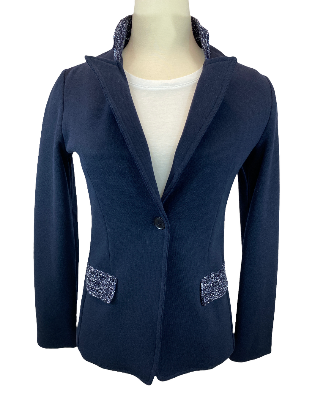 Amina Rubinacci Sweater Blazer Navy with Contrasting Collar