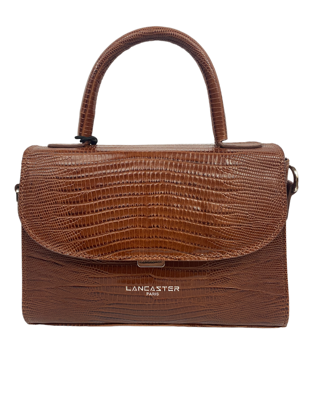 Lancaster Small Leather Handbag Cognac Lizard