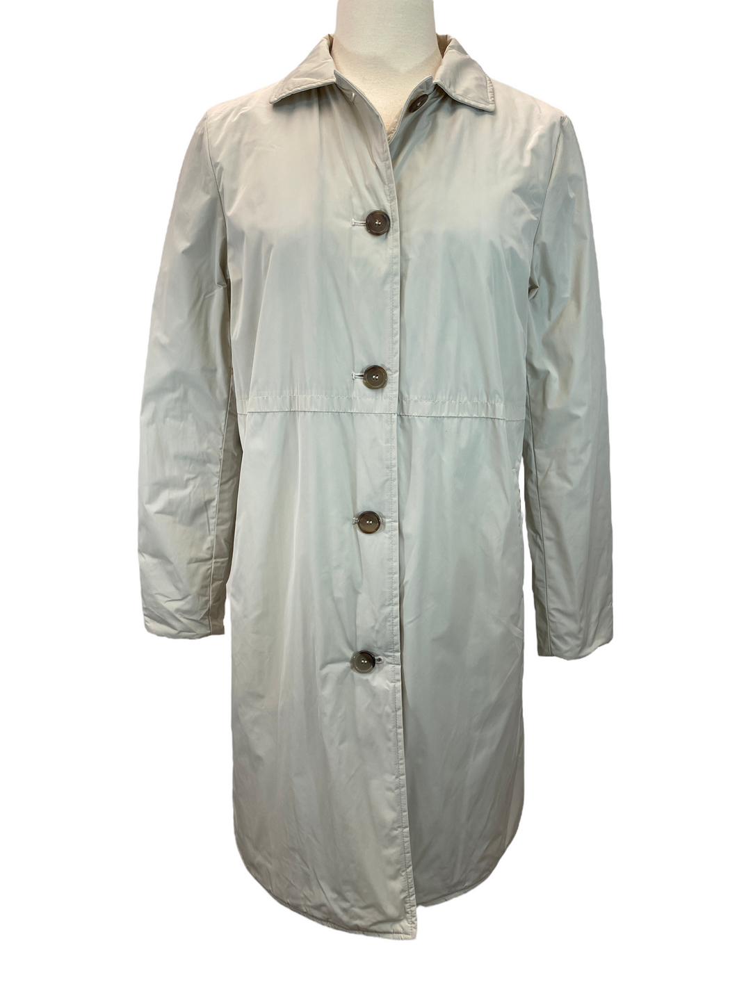 Rosso35 Long Raincoat - Stone with Olive Ribbed Lining