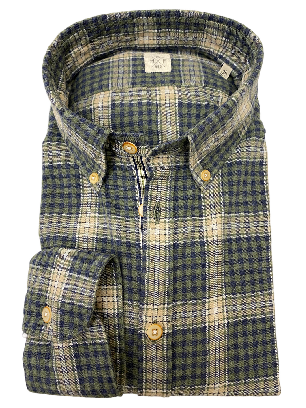 GMF Cotton Flannel Shirt Navy/Green Plaid