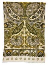 Load image into Gallery viewer, Calabrese Lambswool Scarf Paisley Hearts Olive/Mustard
