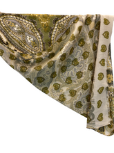 Load image into Gallery viewer, Calabrese Lambswool Scarf Paisley Hearts Olive/Mustard

