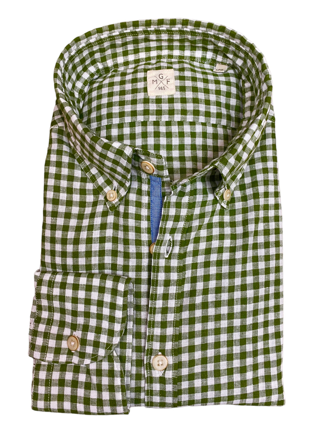 GMF 965 Linen/Cotton Gingham Shirt Green