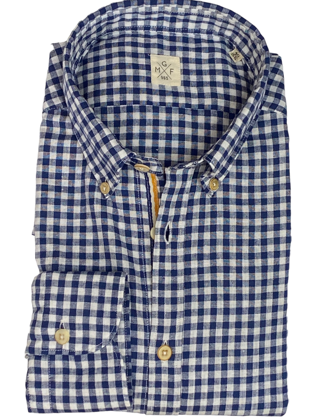 GMF 965 Linen/Cotton Gingham Shirt Blue