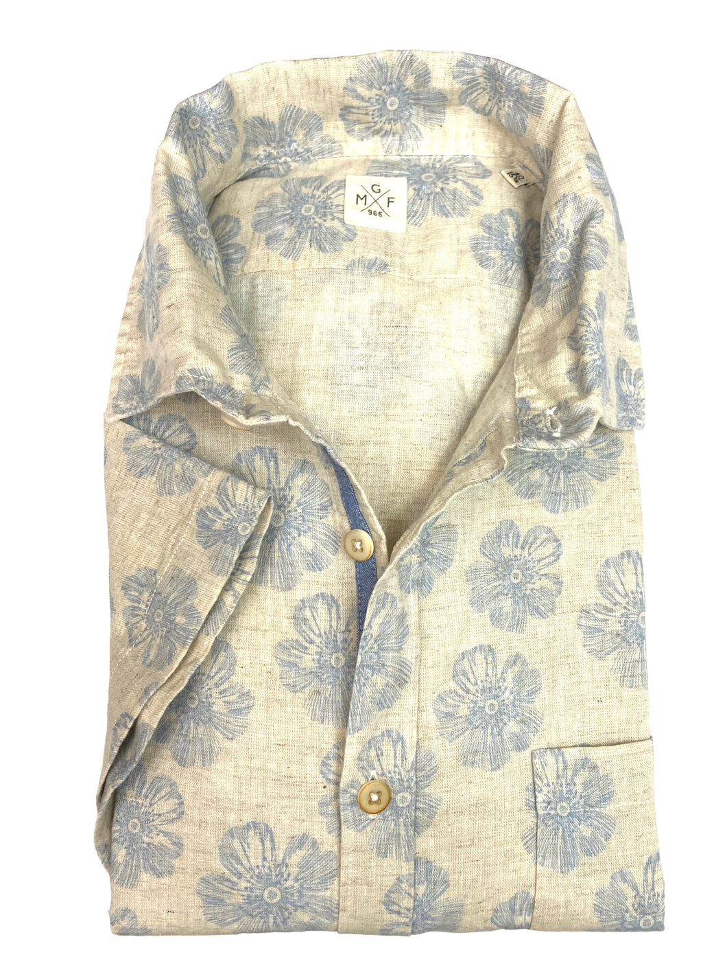 GMF 965 Short Sleeve Linen/Cotton Shirt Blue Floral