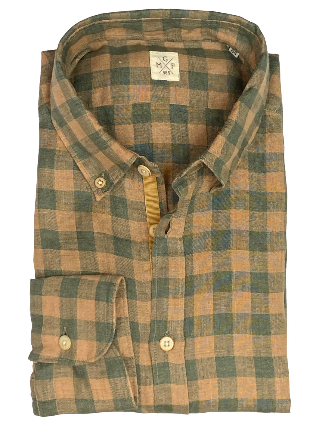 GMF 965 Linen Sport Shirt Camel and Olive Check