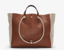 Load image into Gallery viewer, Mismo Consort Herringbone Linen Tote W/Leather Panels
