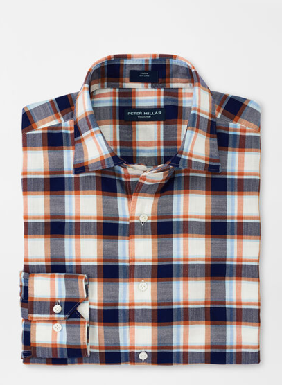 Peter Millar Shirt with Spread Collar Navy-Orange