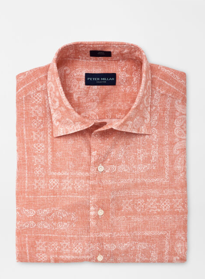 Peter Millar Shirt Short Sleeve - Spread Collar Spice