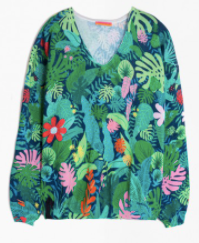 Vilagallo V-Neck Sweater in Tropical Foliage Print