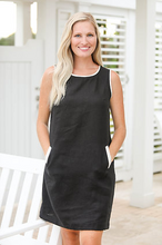 Load image into Gallery viewer, iLinen Dress Crew Neck Black w/Natural
