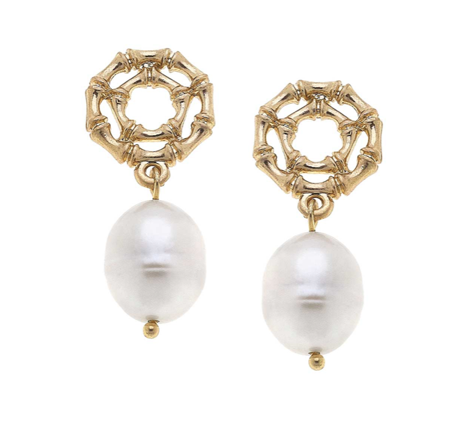 Canvas Style Earrings - Jenny Bamboo and Pearl Drop
