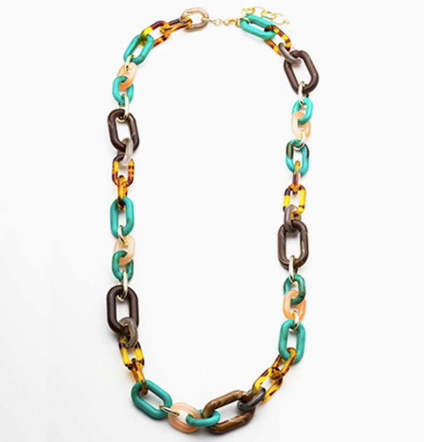 Rush Long Necklace Resin Tortoise/Turquoise