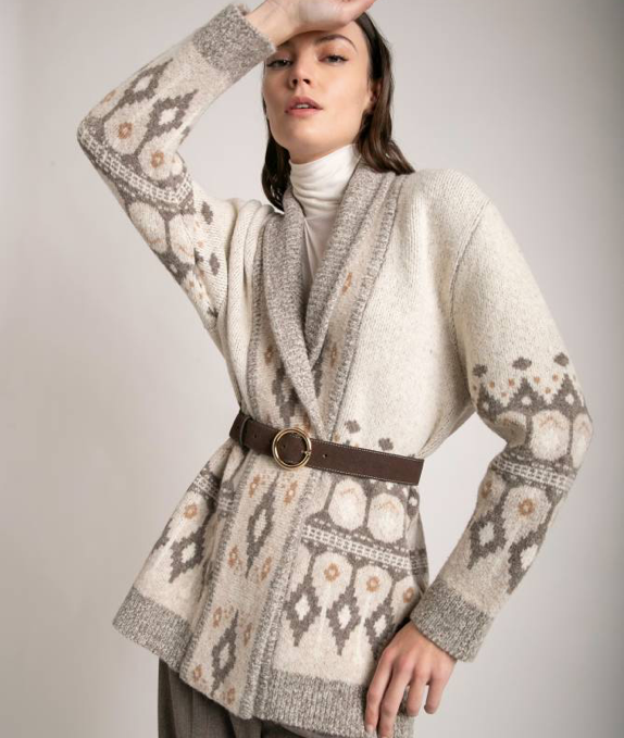 Purotatto Wool Cardigan Natural Aztec