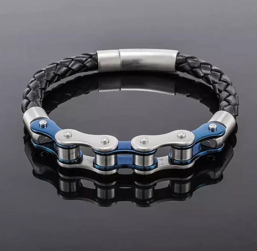 Glen Ogal Men's Bracelet Leather with Bike Chain