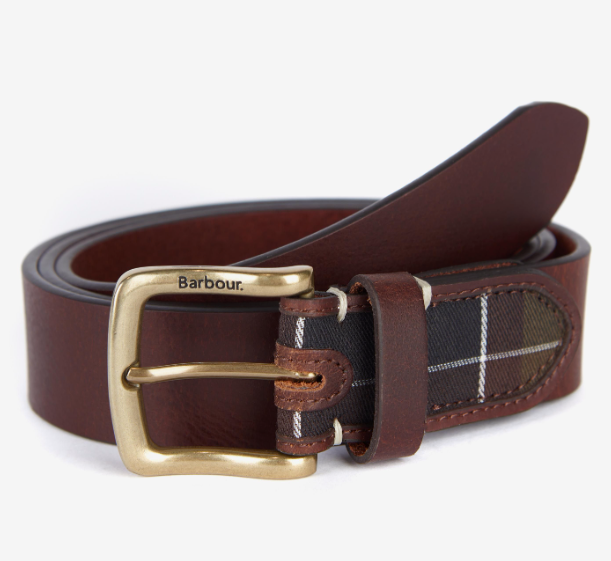 BARBOUR Tartan Leather Belt Brown