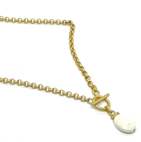 Deborah Grivas Matte Gold Chain Necklace W/ White Magnesite Pendant