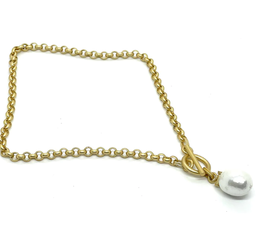 Deborah Grivas Bar Pendant Matte Gold Chain Necklace