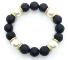 Load image into Gallery viewer, Deborah Grivas Onyx And Pearl Stretch Bracelet
