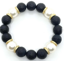 Load image into Gallery viewer, Deborah Grivas Onyx And Pearl Stretch Bracelet
