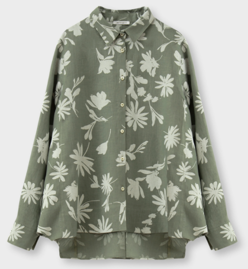 Rosso35 Printed Linen Shirt Sage Green